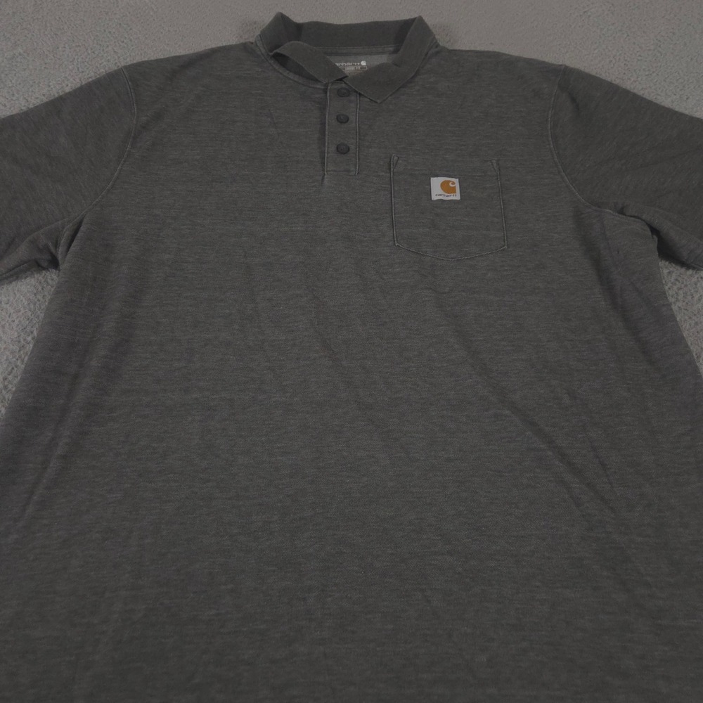 Carhartt Polo Shirt Mens 2XL Gray Loose Fit Pocket Short Sleeve Workwear Casual